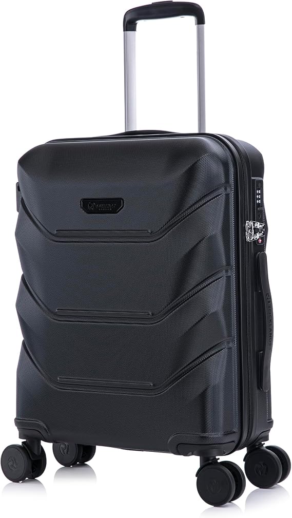Rocklands® Cabin Suitcase 55x40x20cm Hard Shell TSA Lock, 4 Spinner Wheels, Lightweight Hand Luggage Small Travel Bag, Approved for 100+ Airlines Including Ryanair, EasyJet (Black, Cabin 20 Inch)