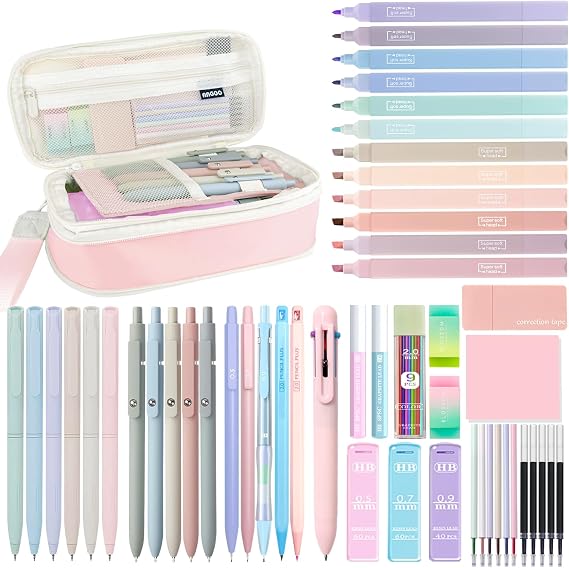 JIZHIYUAN 54PC Aesthetic School Supplies with Pink Pencil Case for Students