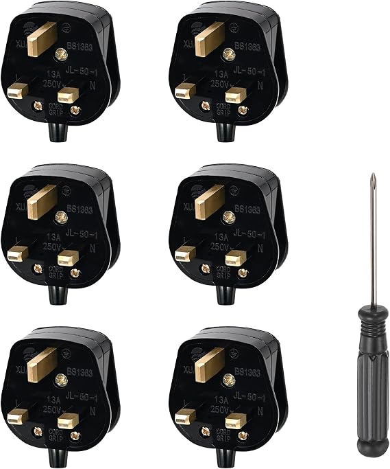 Double Dragon 13 Amp UK 3-Pin Plug | Heavy-Duty Rewireable Electrical Plug | Durable & Safe PC Flame Retardant Material | BS1363 & BSI Certified | Cord Grip for Secure Wiring (Pack of 6, Black)