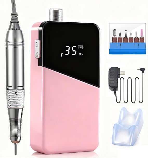 35000RPM Professional Nail Drill Machine, 4000mAh Rechargeable | Salon-Grade E-File, Cordless, 6 Drill Bits & 56 Sanding Bands,For Acrylic Gel Nails,Home And Salon Use