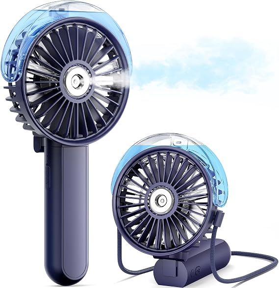 SWEETFULL Misting Fan Portable - 180 Foldable Handheld Personal Fan with Mist Spray, 3 Speeds, 30ml Water Tank, USB Rechargeable for Travel, Outdoors, Makeup, Camping, Home, and Office Use