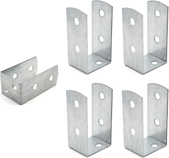 DOJA Barcelona U Post Bracket Pack of 4 Fence Post U Bracket 51x45x100mm, 2mm Thick Galvanised Zinc Wooden Beam Support Brackets Galvanised Post Anchor Wall Mount Outdoor for Pergola and Fence