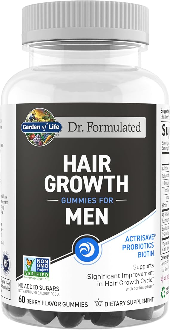 Garden of Life Dr. Formulated Men's Hair Growth Gummies, 60 Gummies | Biotin & Extracts - Men's Hair Supplement, Non-GMO, Gluten-Free