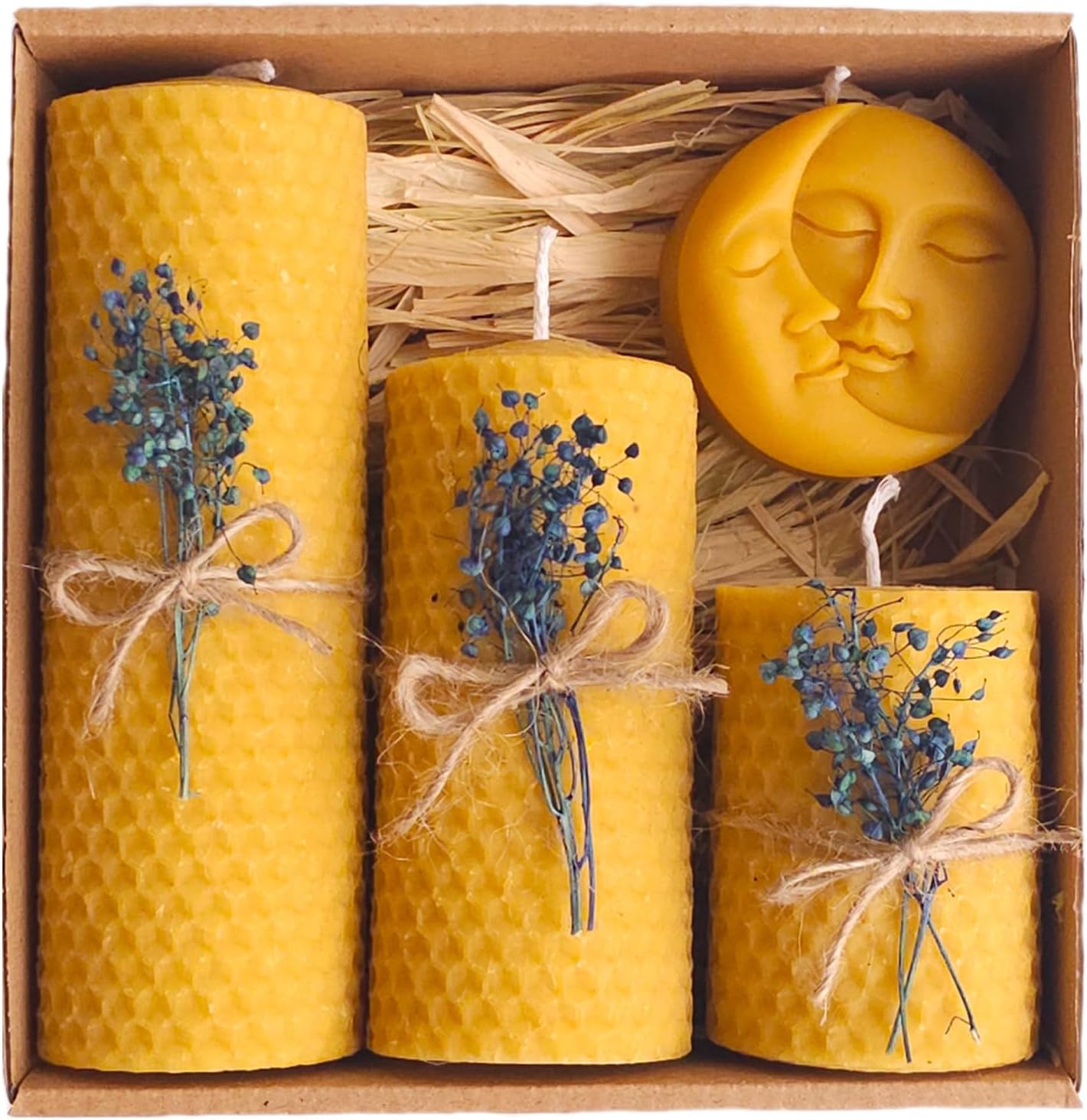 Petekoğlu Dekoratif Doğal Petek Balmumu Mum Ay Ve Güneş Seti Bal Mumu mum Hediyelik Beeswax Candle [Enerji Sınıfı A]