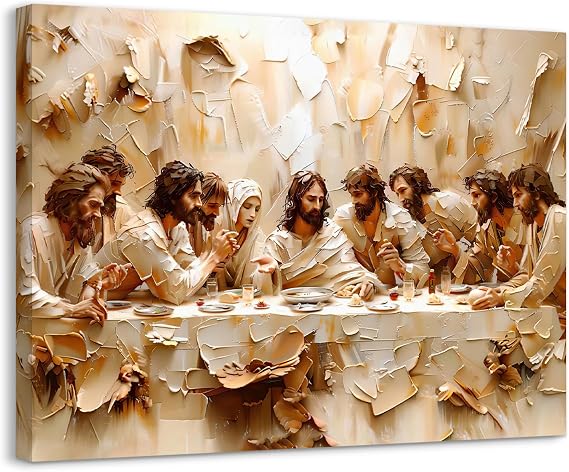 Jesus Last Supper Wall Art, Christian Wall Decor, Jesus Canvas Prints Painting Religious Bible Artwork Christ Home Decor Pictures for Dining Room Prayer Room 12x16 inch Framed