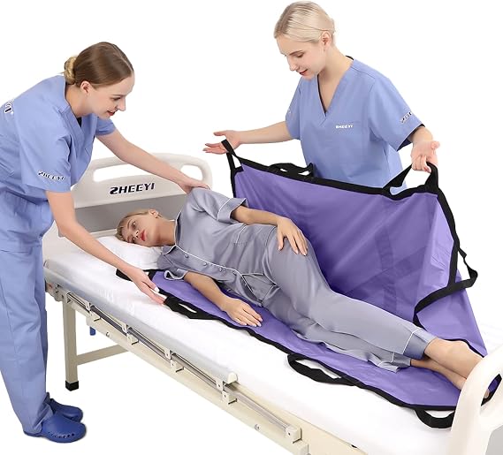 Positioning Pad Draw Sheet 55" x 36" Protective Patient Bed Mat with Reinforced Handles for Easy Lift & Transfer - Reusable & Washable, Purple