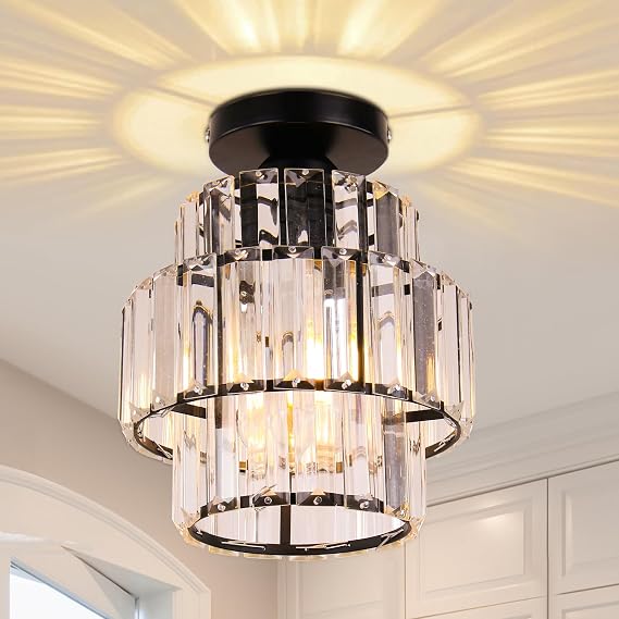 Mini Crystal Ceiling Light 2 Tier Flush Mount Black [Energy Class E]