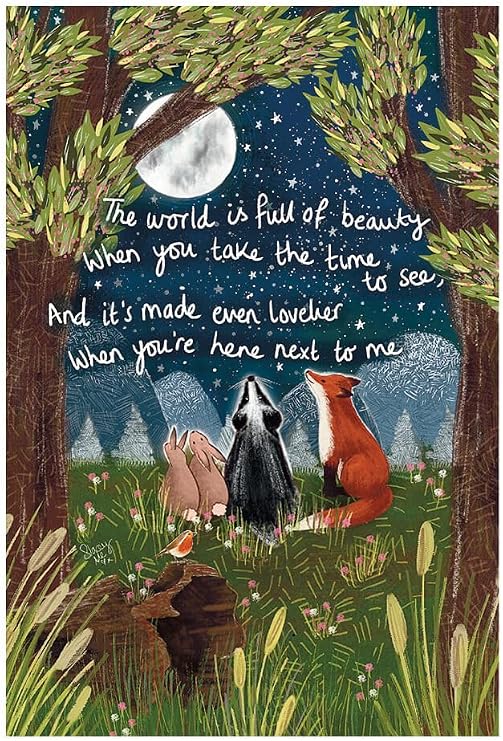 Fox Under The Moon Thoughtful Greeting Card Woodland Animals - Illustrated Card