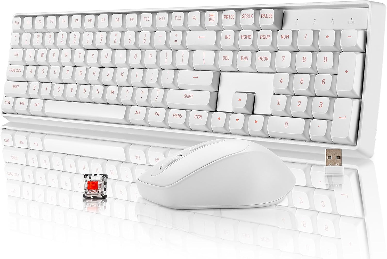 darkFlash Wireless Mechanical Keyboard and Mouse for Office, 106 Keys Full-Size Keyboard and Mouse Combo, Linear Red Switches for WindowsMac Computer Office Desktop LaptopGK104 White