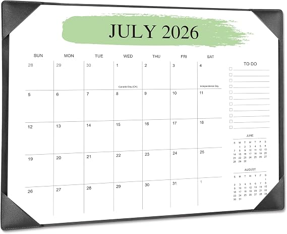 Desk Calendar 2026-2027 with Desktop Mat, 22"x17", Jul 2026-Dec 2027, Black