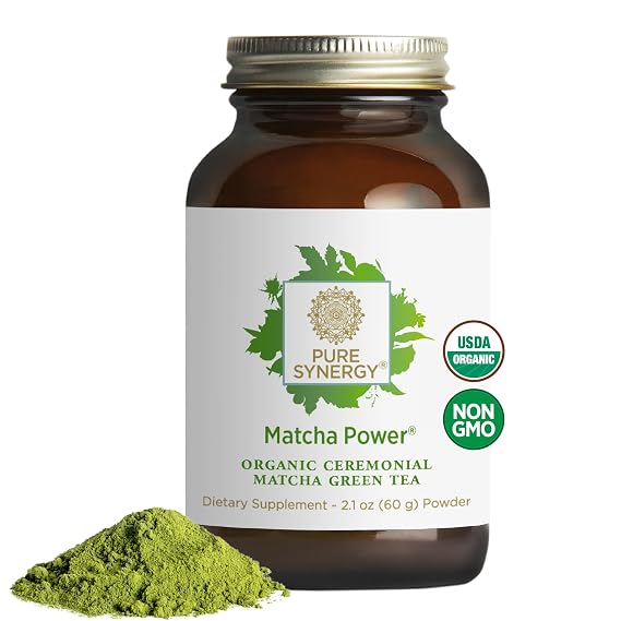PURE SYNERGY Matcha Power Organic Matcha Green Tea Powder (2.1 oz) | Organic Ceremonial Grade Japanese Green Tea Powder, For Enhanced Energy & Alertness