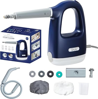 SALAV CleanSteam Compact Steam Cleaner Pressurized Multi-Surface Handheld Steamer w11pc Accessories, Safety Lock No-Drip Fast Heat Time Unlimited Use, for Cleaning Windows, Tiles, Grout, Car Navy
