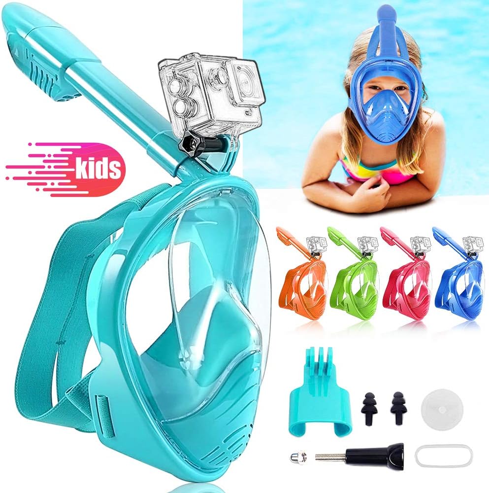 HINATAA Snorkel Mask for Kids, 180° Panoramic View Free Breathing Full Face Snorkeling Mask Anti-fog and Anti-Leak Suitable for Children Aged 4-15