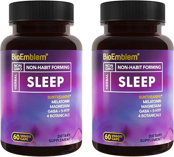 BioEmblem Natural Sleep Aid for Adults with Melatonin, 60 Capsules, 2 Pack