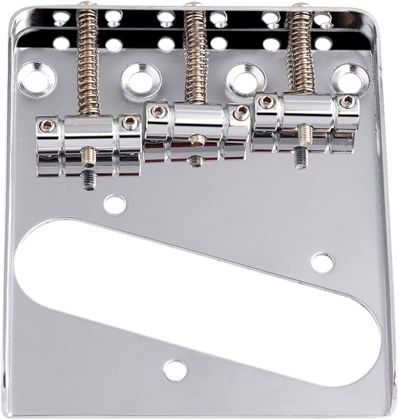 Rubatone Guitar Bridge Tailpiece 3 Pcs Zinc Saddles Bridge Top or Bottom Load Ashtray Style for Vintage Tele Telecaster Style Electric Guitar Parts Chrome.