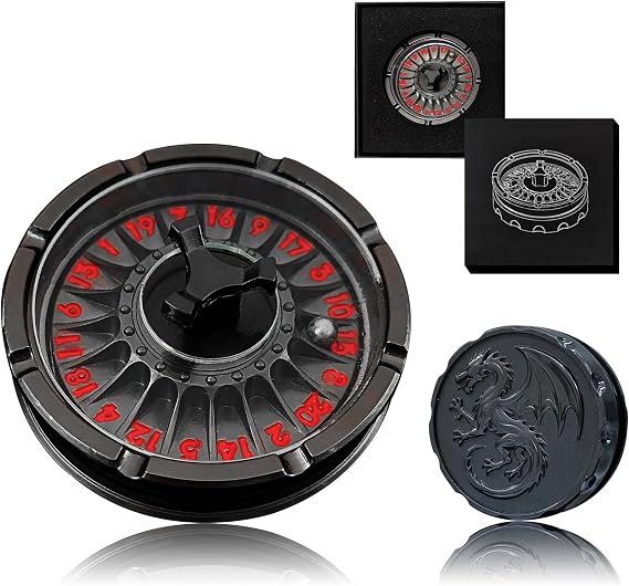 G20 Roulette Dice Spinner for DND Dice Set, D20 Dragon Metallic D&D Dice with Gift Case for DND Game, RPG Role Playing Table Game Gifts (Black-red)