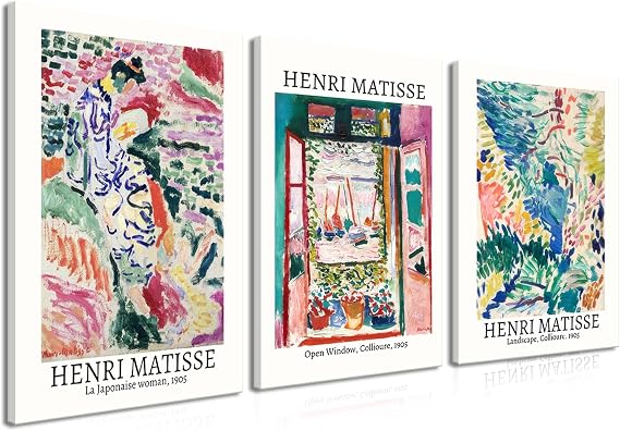Framed Matisse Canvas Wall Art Set of 3, Abstract Colorful Henri Matisse Landscape Wall Decor Painting, Vintage Aesthetic Picture Posters Prints for Living Room Bathroom Bedroom Home Decor 12x16 In