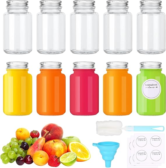 10Pcs 2.7oz/80ml Glass Shot Bottles with Lids, Leak-Resistant