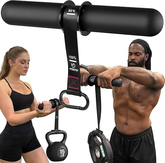 FitBeast Forearm Strengthener & Forearm Exerciser, Wrist Roller | Forearm strength trainer with thick handle and adjustable strap. Ideal for grip strength, muscle building and rehabilitation.