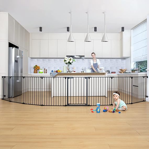 COMOMY 198" Baby Gate Extra Wide, Dog Gate for House Stairs Doorways