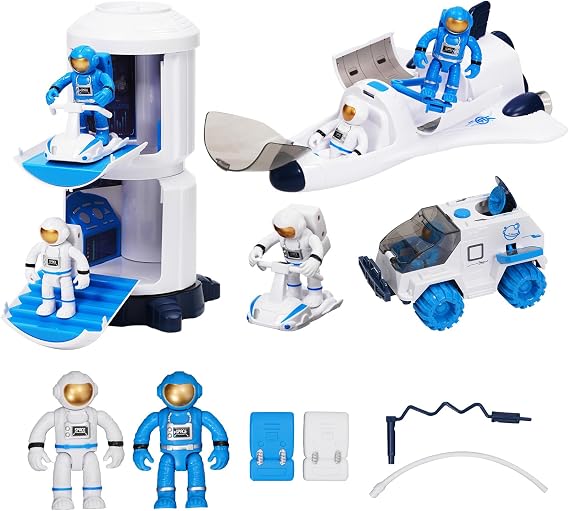 Spaceship Toy Set for Boys Girls, Space Shuttle Toys, 10 Pcs, Blue
