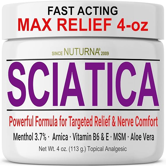 Sciatica Nerve Cream - Maximum Strength Comfort Cream for Feet, Hands, Legs, Toes, Back - Natural Ultra Strength Arnica, MSM, Menthol, Soothing Comfort, Large 4 Oz