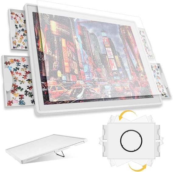 Lightweight 1500 Pieces 2-in-1 Tilting & Rotating Puzzle Board with Drawers & Cover 34.25" x 25.59" Plastic Puzzle Table, Portable Tabletop Easel for Adults, Ideal for Puzzling & Fuse Beads