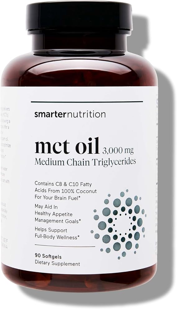SMARTERNUTRITION MCT Oil Softgels C8 and C10 - Ketogenic Fuel for Brain & Body, Sustained Energy - from Cold-Pressed Coconut, Palm & Gluten-Free, Non-GMO - 90 Count - 30-Day Supply