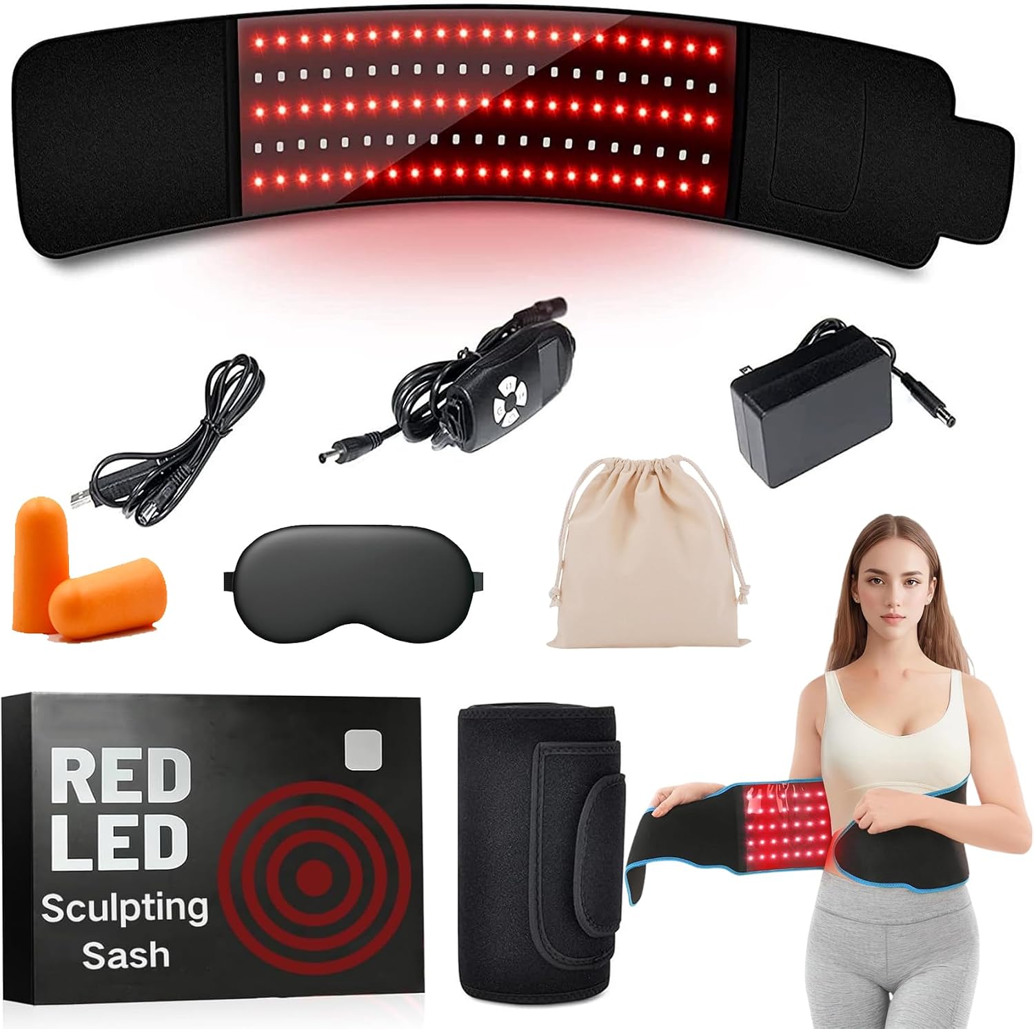 Nomend LumaLean Pro Red Light Belt Weight Loss, LumaLean Pro Belt for Menopause Belly, Adjustable Cordless Belt, Tighten Loose Skin and Firm Your Waist, for Belly, Waist, Thigh, Arms Etc Black