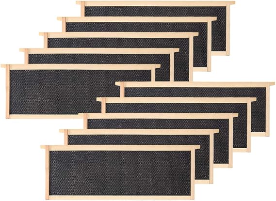 BeeCastle Medium Beehive Frames and Wax Foundations,10 Pack Honey Bee Frames with Wooden Bee Hive Frames and 100% Beeswax Coated Foundations, 6-1/4-Inch (Black)