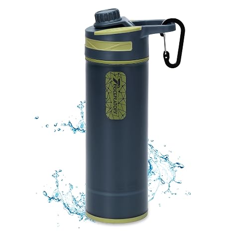 Filter Water Bottle 800ml - Press Water Purification System with Microplastics Water Filter, Portable for Camping, Hiking & Emergency Survival (Dark Gray)