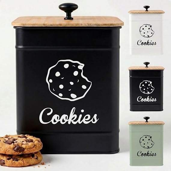 Cookie Jar with Airtight Bamboo Lid, 6"D x 8"H, 1 Gallon Iron Cookie Tin | Holds Up to 90 cookies, Airtight Bamboo Lid, Shatterproof Metal Body, 0.8 Gallon Capacity, Comfortable Lid Handle
