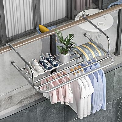 CTXDLK 6 Bar Radiator Folding Airer Radiator Towel Holder Stainless Steel Balcony Radiator Clothes Dryer Clothes Dryer Drying Rack Rail for Hanging Clothes Towel Under