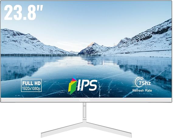 24inch PC Monitor 1920x1080P 75Hz IPS White Gaming Monitors Screen with HDMI VGA Ultra Thin Frameless Eye Care, Full HD Computer Monitor