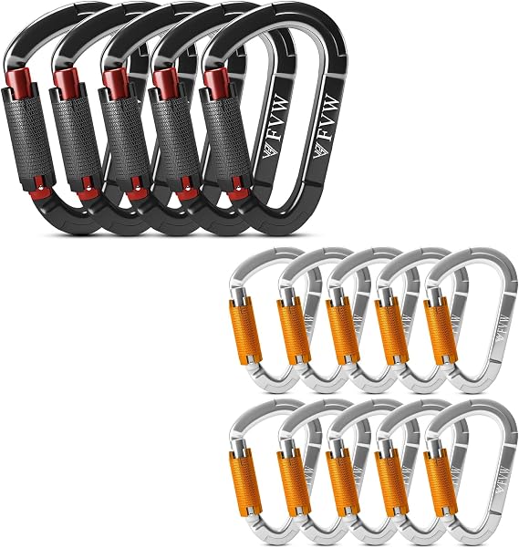 Auto Locking Rock Climbing Carabiner Clips, UIAA Certified Professional 25KN (5620 lbs) Heavy Duty Caribeaners for Rappelling Swing Rescue & Gym etc, Large D-Shaped Carabiners