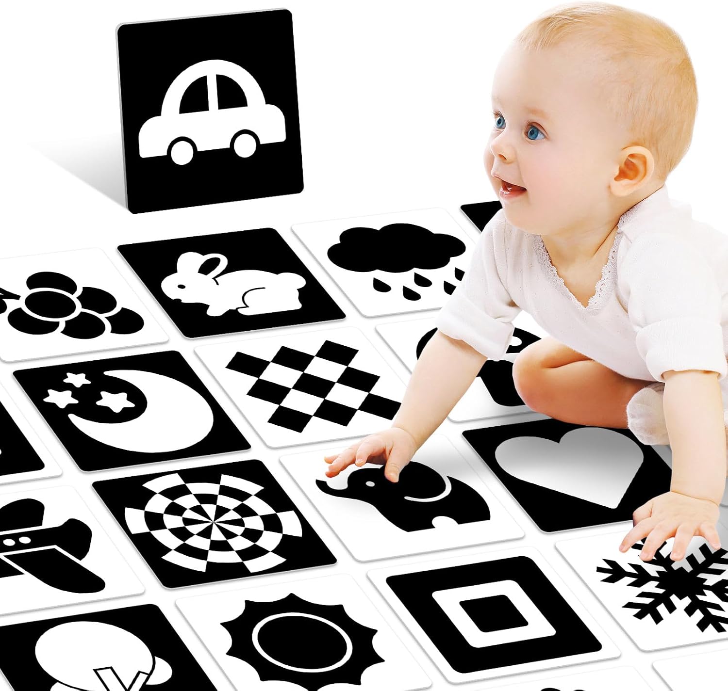 High Contrast Baby Cards for Infants, Black and White Baby Cards High Contrast Baby Toys for Newborns Visual Stimulation Brain Development Learning 20 Pcs 40 Pages 5.7 x 5.7 （0-3 Months