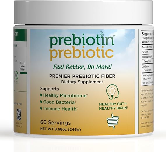 Prebiotin Prebiotic Fiber Supplement Powder 8.68 oz Supports Digestive Health High Fiber, Boosts Probiotics, Reduces Hunger All-Natural, Gluten-Free