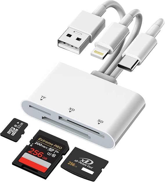 XD Kartenleser SD Kartenleser mit Lightning/USB-C/USB-A 3-in-1-SD/TF/XD-Kartenadapter für iPhone 16/15/14/13 iPad PC Android Olympus xd Picture Card Adapter unterstützt exFAT Plug-and-Play