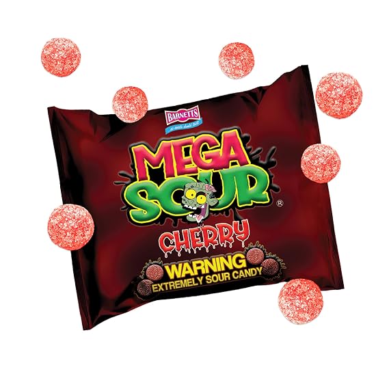 Barnetts - Mega Sour Candy Cherry - Trendy Sweet Bags 104g - Traditionally Handmade Sweets - Sour Coating Lasts 20 Seconds - Candies for Party Bag, Gift Hamper, or Hamper Box