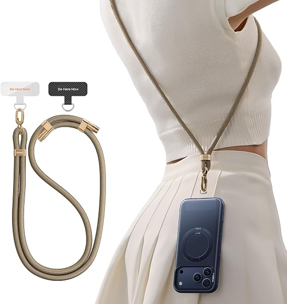 TORRAS Phone Lanyard Crossbody, Adjustable Anti-Theft Neck Strap, Khaki | 2 Tether Tabs, Premium Metal Buckles, All-Day Comfort, Hands-Free, Universal, Fits iPhone, Samsung, Travel Essentials, Cruise