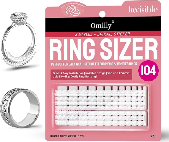 Silicone Ring Size Adjuster for Loose Rings, 104-Piece Invisible Ring Guard Kit with 2 Styles (Spiral Coils & Sizing Strips) for Women & Men, Reusable Resizer Fits 1-10mm Width