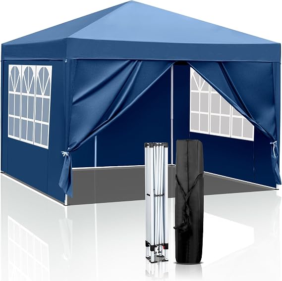 10x10 Pop Up Canopy with 4 Removable Sidewalls, Portable Enclosed Instant Tent, Waterproof Outdoor Tent, Beach Sun Shelter (Blue)