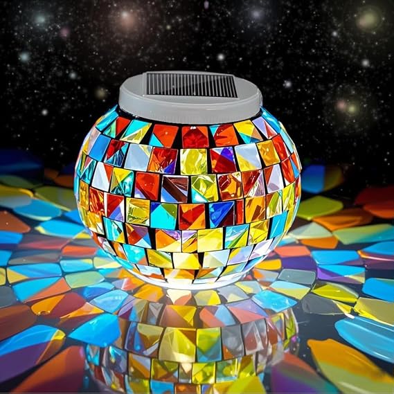 Solar Table Lights Outdoor, Color Changing Mosaic Glass Ball Lantern | 3 Modes Waterproof Led Table Lamps Night Lights, Decor for Garden Patio Party Yard Room Bar Wine Cabinet, Ideal Gifts