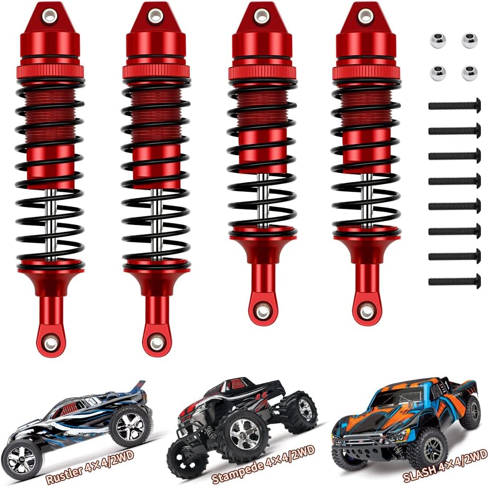 EPINON for 110 Slash Shocks Stampede Rustler Bandit Hoss All Aluminum Front & Rear Shocks Upgrade Parts RC Truck Replace 5862 4Pcs Red