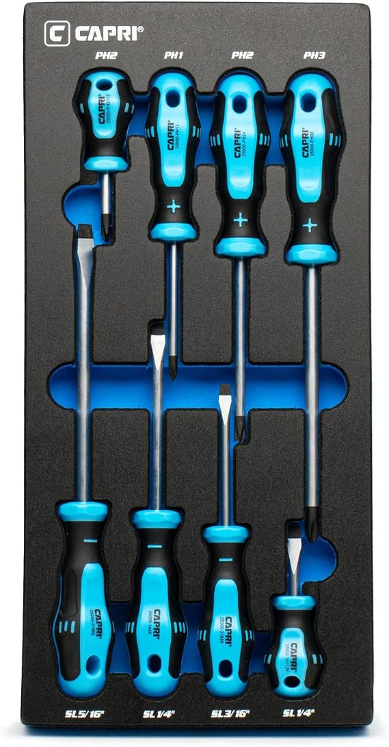Capri Tools 25000-SS8KMT Kontour Screwdriver Set, 8-Piece with The Mechanics Tray