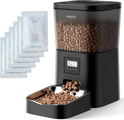 Automatic Cat Feeder& 6 PCS Desiccant Bag for Pet Feeders- 4L Timed auto Feeder for Cat& Small Dog- Cat Food Dispenser with 10s Voice Record- with Stainless Steel Basin