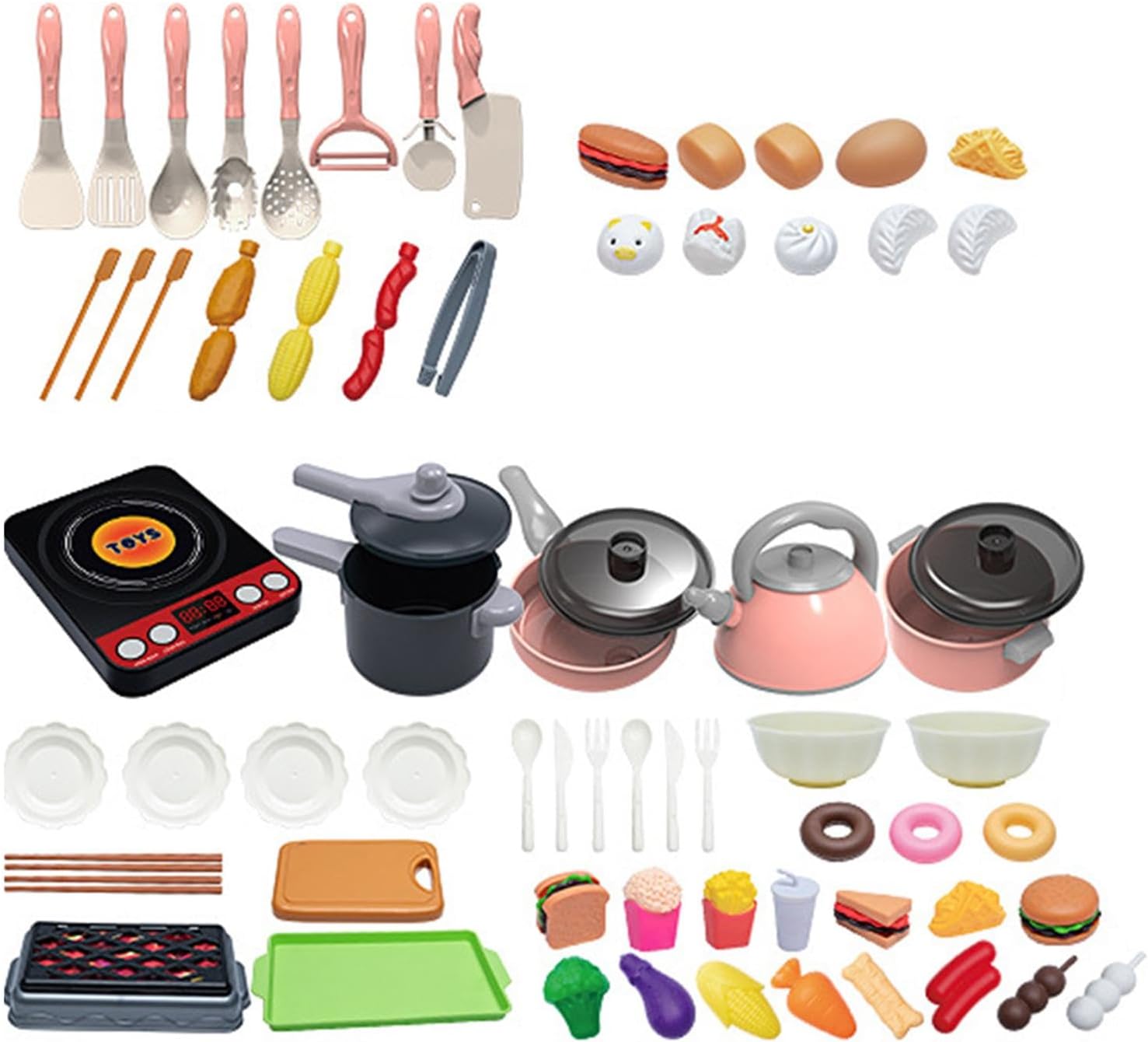 Kitchen Toy Accessories Pretend Play Set Cutting Play Cooking Indoor Game Pretend Play Kitchen Set Educational Toys Simulation Food Play Toy Realistic Appliances Vegetables Fruit Cookware Set Pretend Play Boy Girl Learning Gift Pot Pan Toy for Induction Cookware Birthday Present Gift Gift 71 Pieces