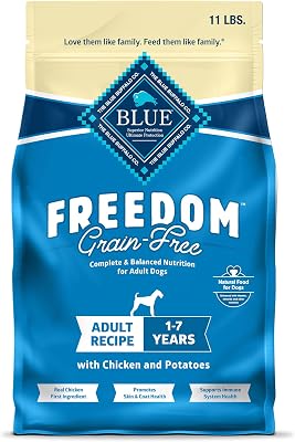 Blue Buffalo Freedom Grain-Free Dry Dog Food, Complete & Balanced Nutrition for Adult Dogs, Made in The USA with Natural Ingredients, Chicken & Potatoes, 11-lb Bag