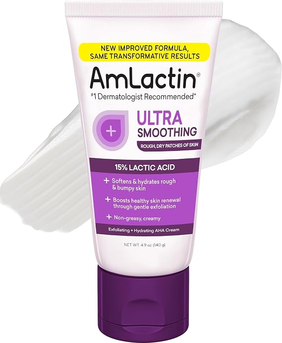 AmLactin Ultra Smoothing - Therapeutic Hand Cream for Dry Cracked Hands - No-Scrub Exfoliator and Moisturizer with 15% Lactic Acid AHA, 4.9 oz (Packaging May Vary)
