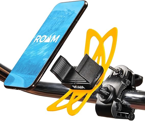 Roam Universal Cell Phone Holder Net Mount - Adjustable Up to 3.6" W x 7" L - 360 Rotation - Hands Free Navigation System for Motorcycle eBike Dirt Road Cruiser Scooter - Orange